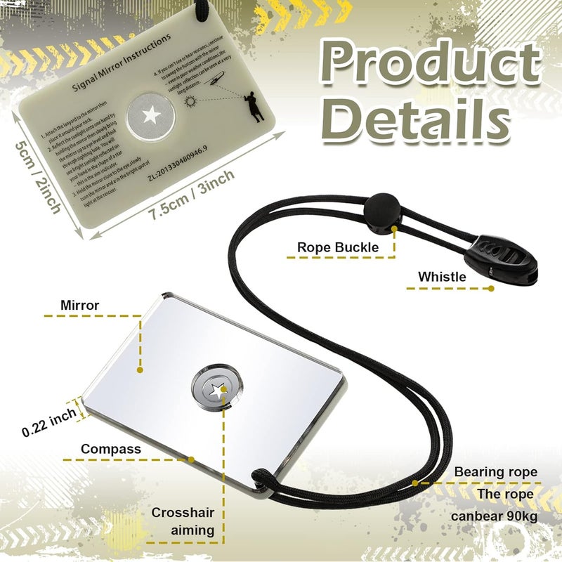 Ferraycle 5 Pieces Signal Mirror Survival Reflective Mirror with Lanyard Compass Whistle Outdoor Emergency Rescue Reflective Signal Star Flash Tool for Hiking Camping Backpacking Emergency Situations - Image 2